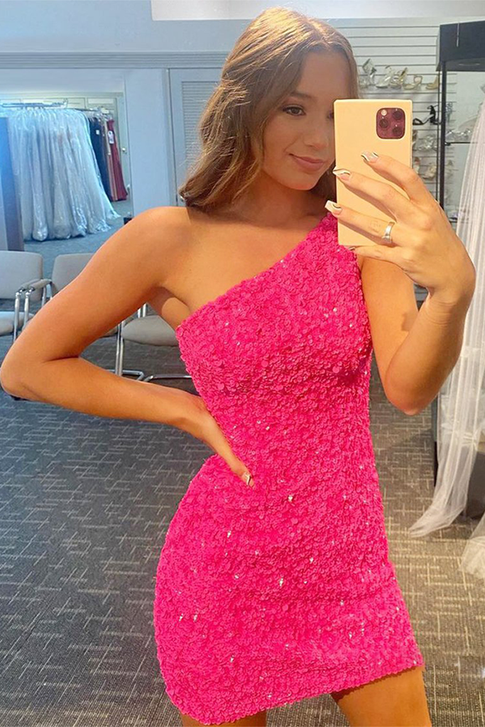 hot pink one shoulder dress